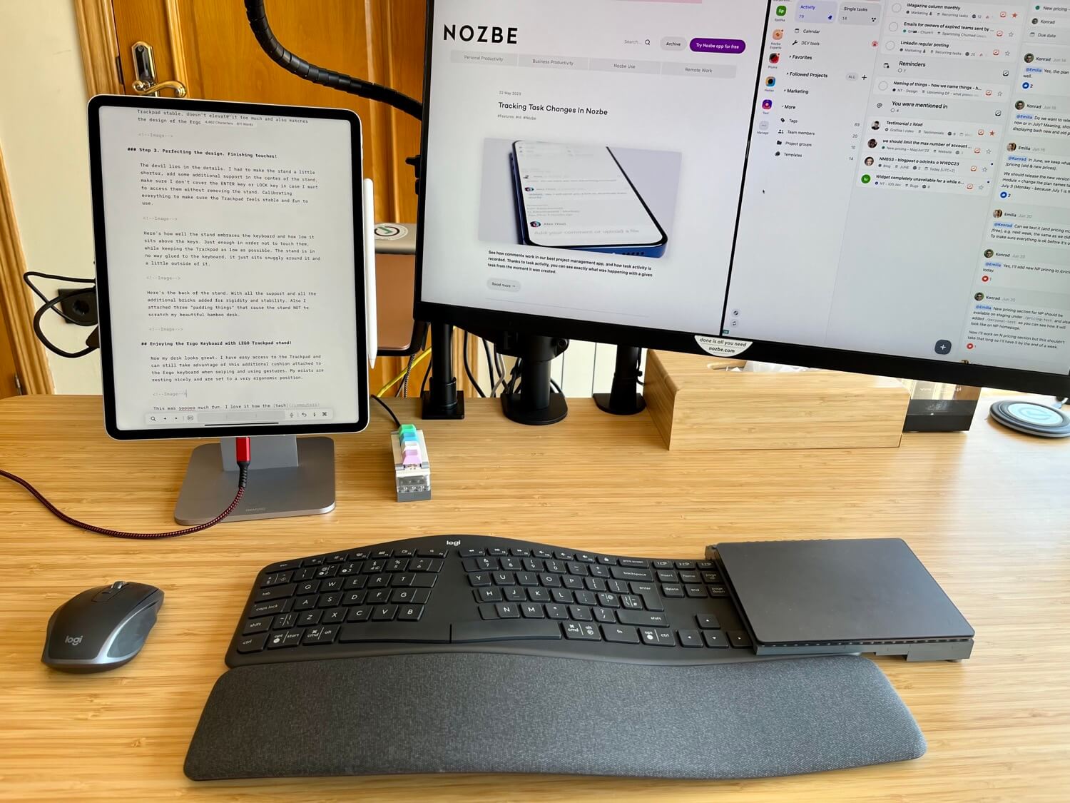 Logitech ERGO K860 keyboard review with a custom-made LEGO stand for Apple Trackpad 9